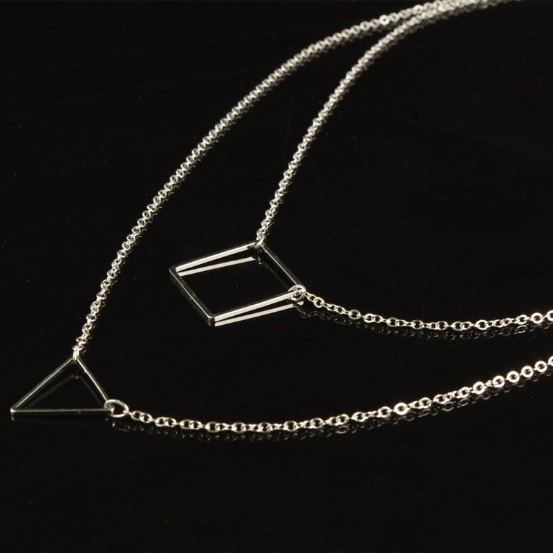 Geometric Triangle Square Double Necklace