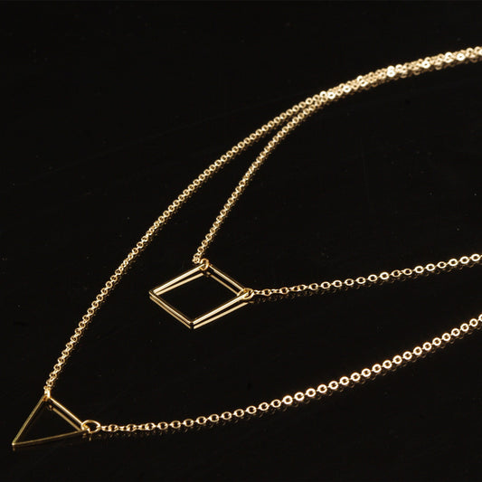 Geometric Triangle Square Double Necklace