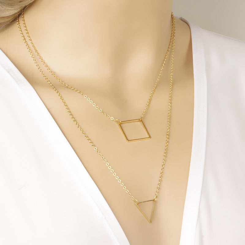 Geometric Triangle Square Double Necklace