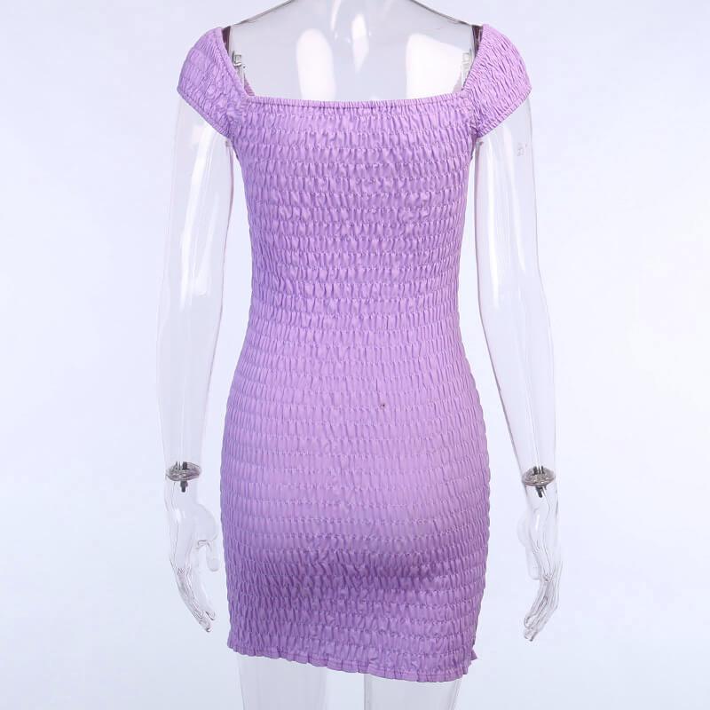 Purple Smocking Bodycon Short Dress