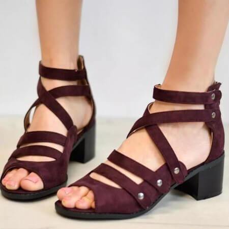 Strappy Peep Toe Low Chunky Heel Sandal