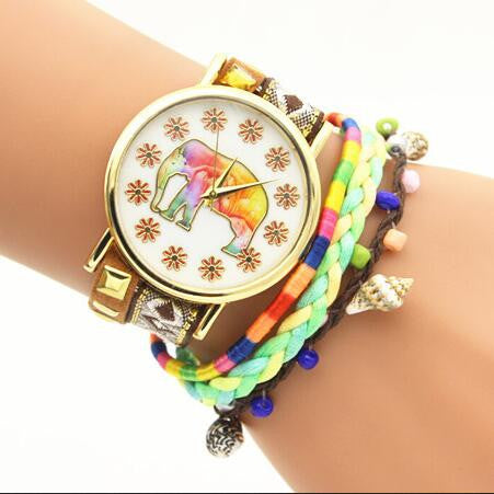 Elephant Print Colorful Strap Watch