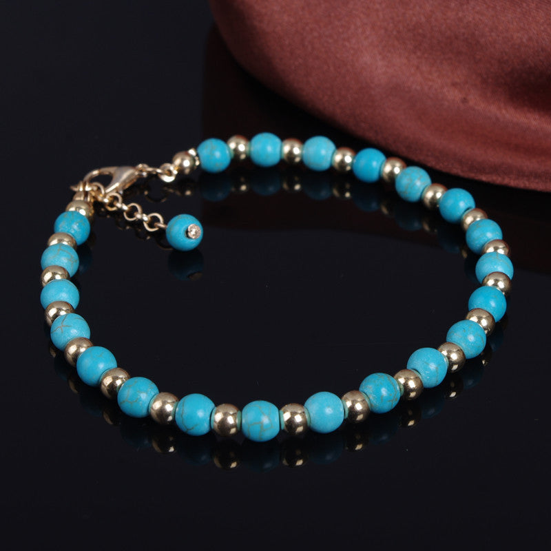 Bohemia Tophus Beads Blue Crystal Flower Tassel Anklet