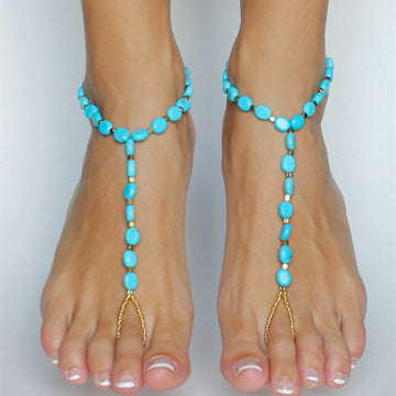 Blue Tophus Beads Single Anklet