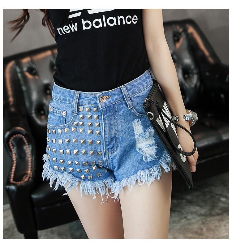 Rivet Tassel Irregular Hole Ripped Rough Edges High Waist Shorts - Meet Yours Fashion - 1