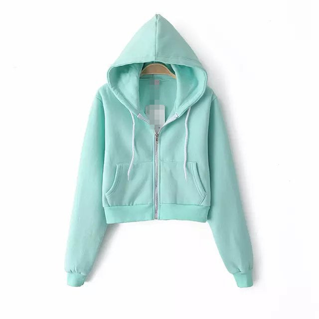 Slim Zipper Cardigan Short Solid Color Hoodie - Meet Yours Fashion - 6