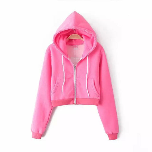 Slim Zipper Cardigan Short Solid Color Hoodie