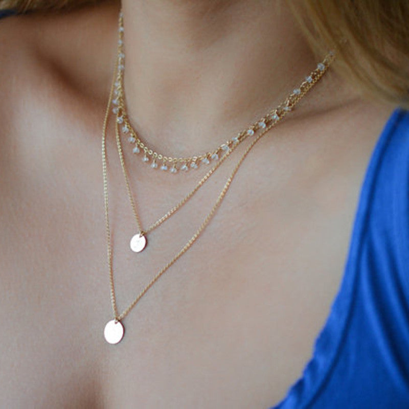 Faux Crystal Beads Sequins Multi-Layered Necklace For Women - MeetYoursFashion - 1