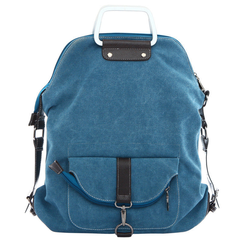 Foldable Pure Color Leather Hardware Canvas Backpack