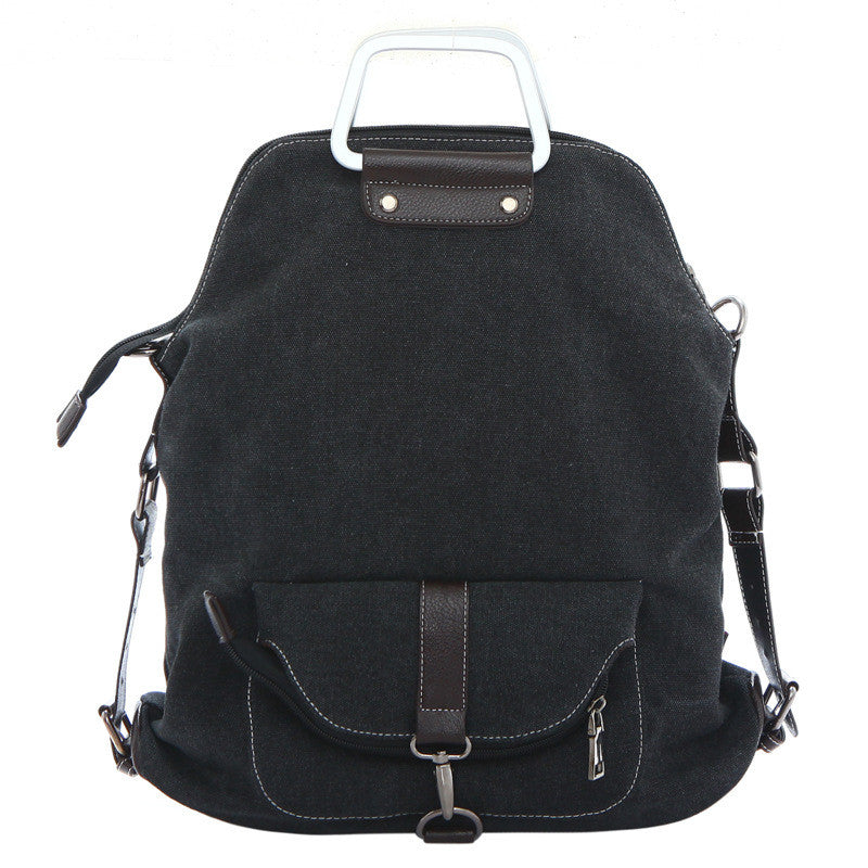 Foldable Pure Color Leather Hardware Canvas Backpack