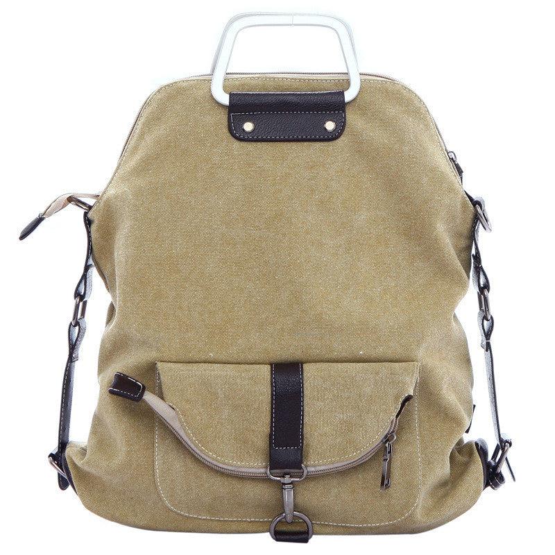 Foldable Pure Color Leather Hardware Canvas Backpack