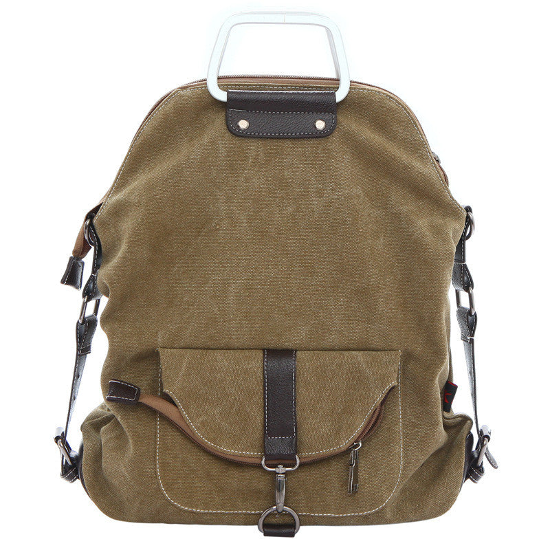 Foldable Pure Color Leather Hardware Canvas Backpack