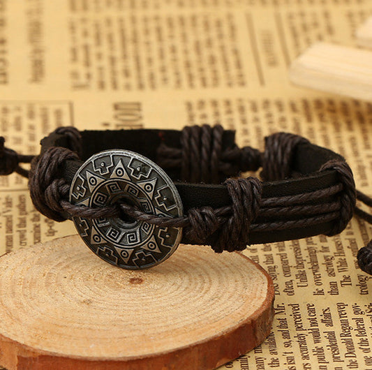 Alloy Flower Decorate Woven Bracelet