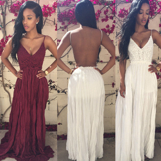 Sexy Backless V-neck Lace Patchwork Chiffon Club Dress - Meet Yours Fashion - 1