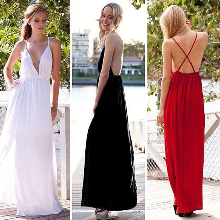 Deep V-neck Straps Split Backless Long Dress - MeetYoursFashion - 7