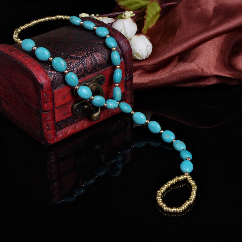 Blue Tophus Beads Single Anklet