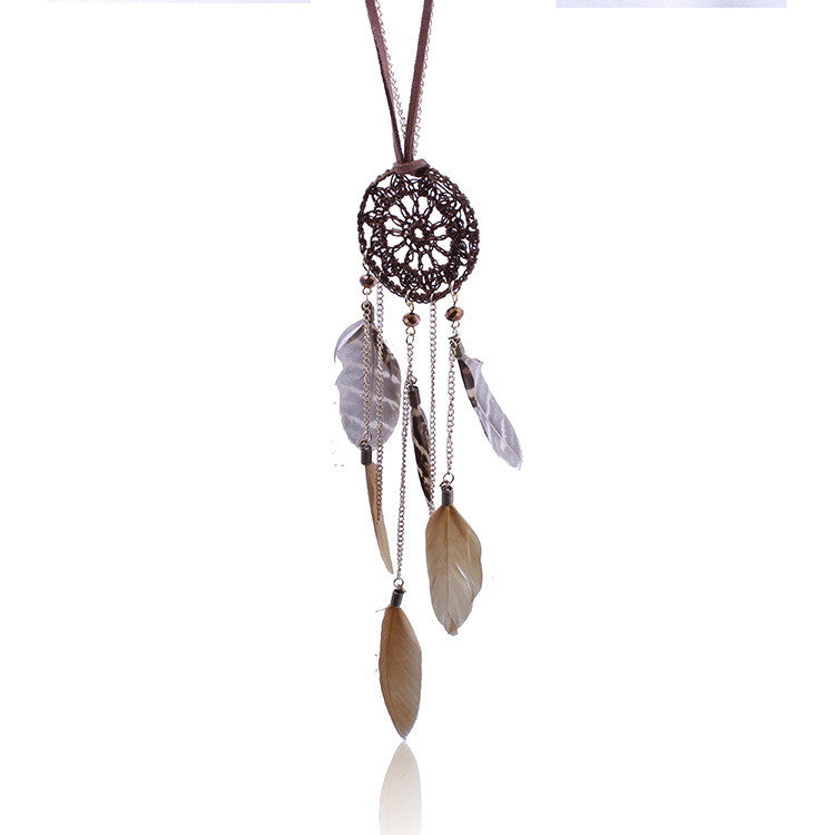 Dreamcatcher Hand-Woven Feather Necklace Sweater Chain