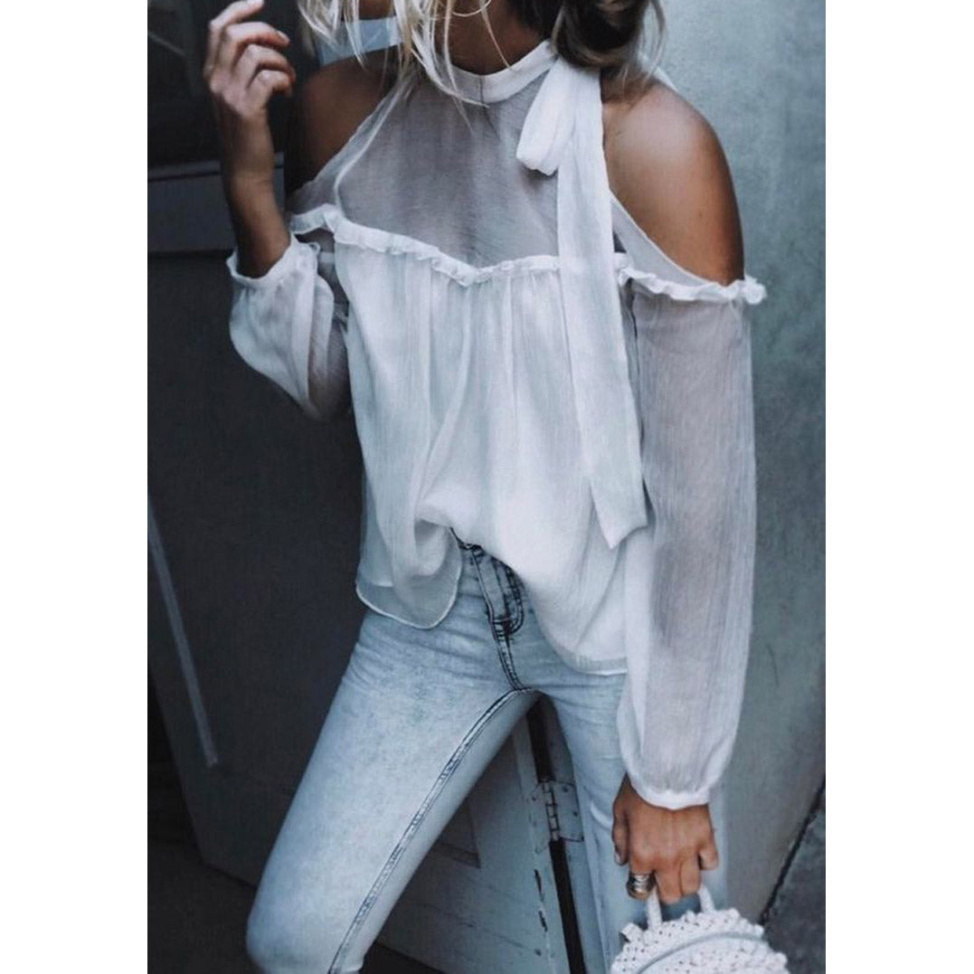 Bear Shoulder Straps Transparent Loose Chiffon Blouse