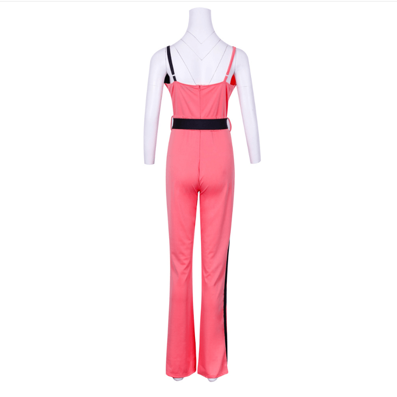 Spaghetti Strap Patchwork Striped Jumpsuits