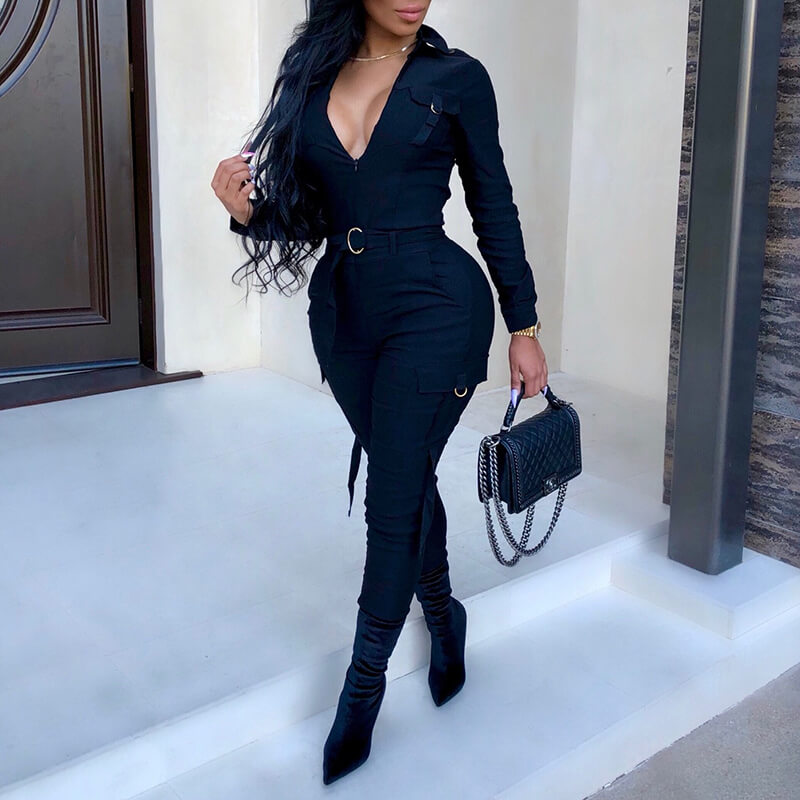 V-neck Bodycon Hige Waist Skinny Jumpsuit