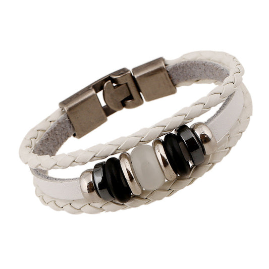 Hand-woven Multicolor Beaded Leather Bracelet