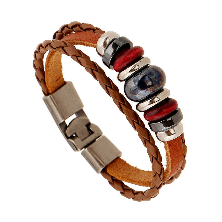 Hand-woven Multicolor Beaded Leather Bracelet