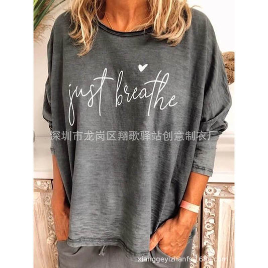 Pure Color Letter Loose Blouse