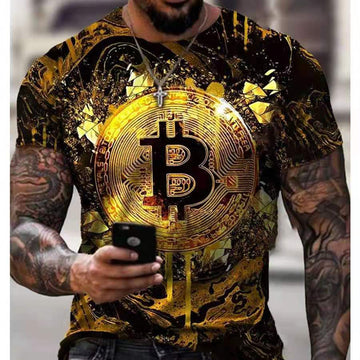 Fashion Mens Slim Fit Short Sleeve T-shirt Crewneck Bitcoin Print Undershirt Workout Tee