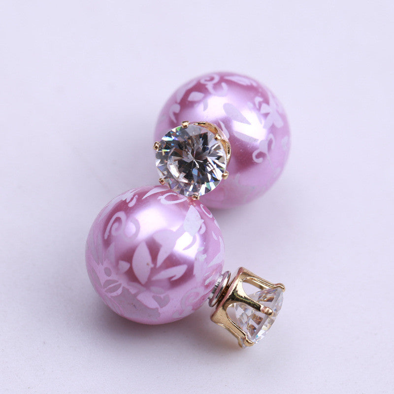 Printing Zircon Double Pearl Earring