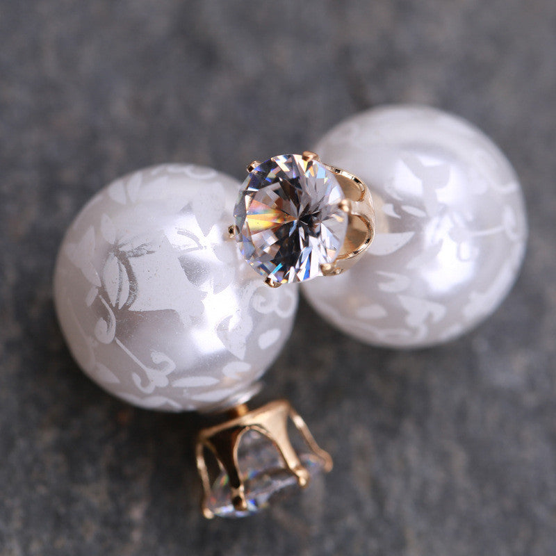 Printing Zircon Double Pearl Earring