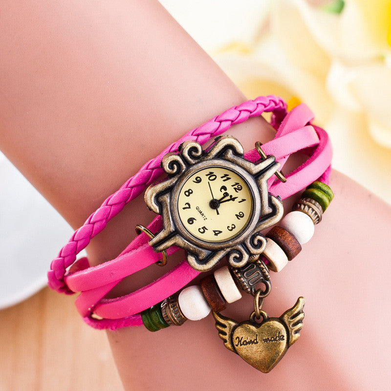 Retro Heart Wings Woven Bracelet Watch