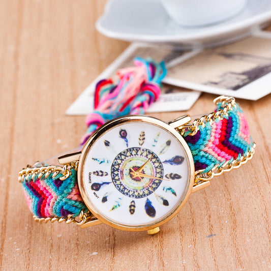 Peacock Feathers Print Weaving Watch