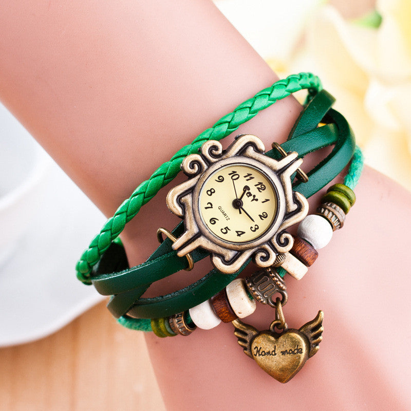 Retro Heart Wings Woven Bracelet Watch