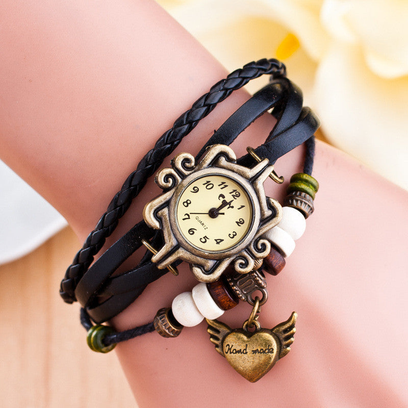 Retro Heart Wings Woven Bracelet Watch