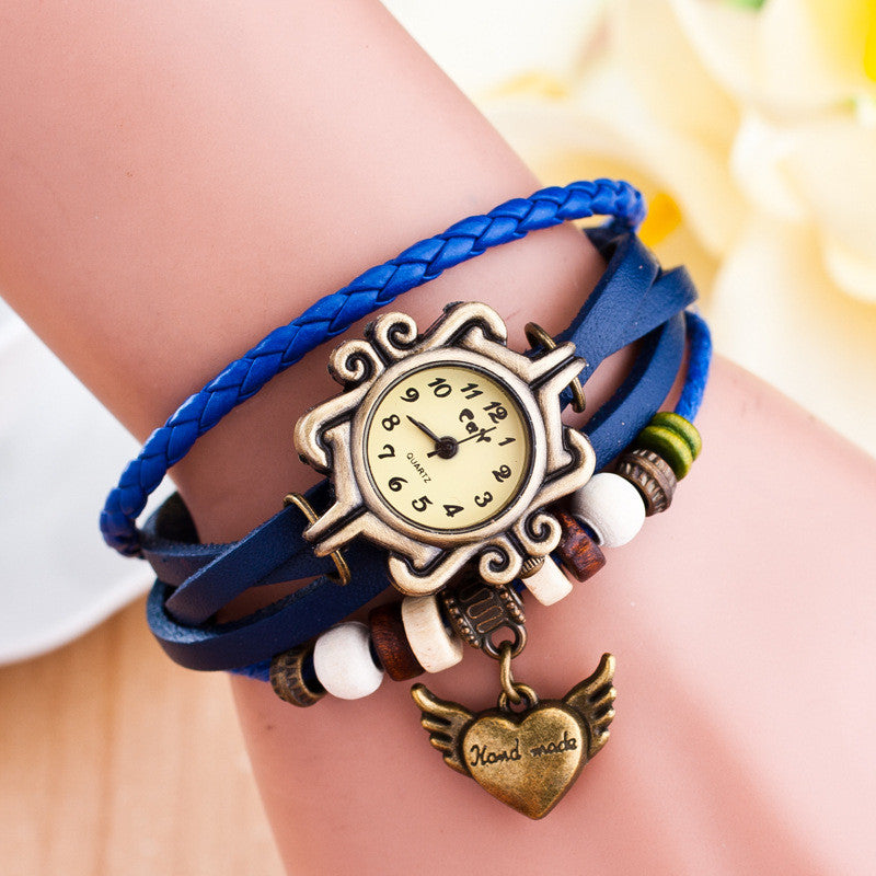 Retro Heart Wings Woven Bracelet Watch