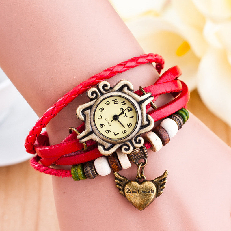 Retro Heart Wings Woven Bracelet Watch