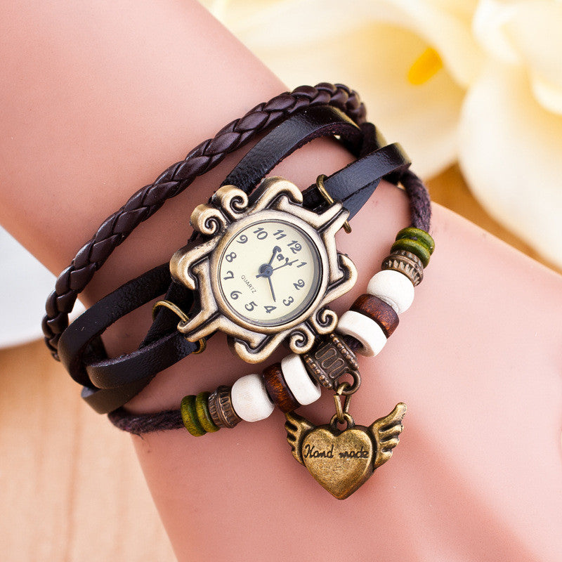 Retro Heart Wings Woven Bracelet Watch