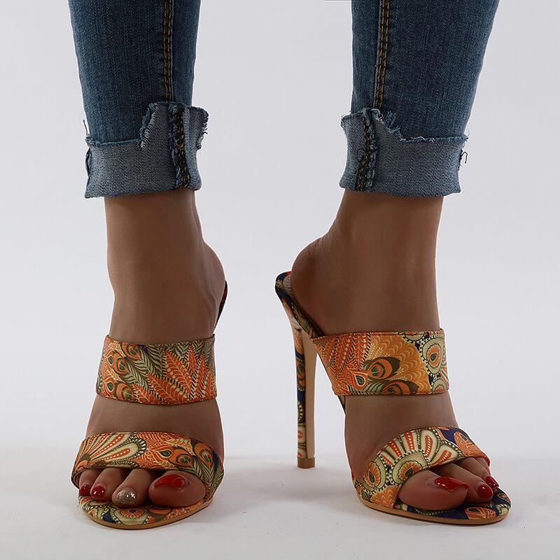 Fabric High Heel Cutout Sandals