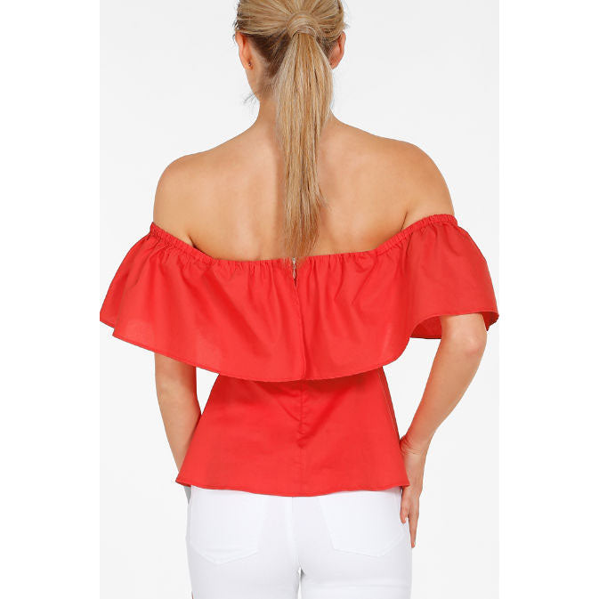 Ruffles Off Shoulder Short Sleeves Blouse