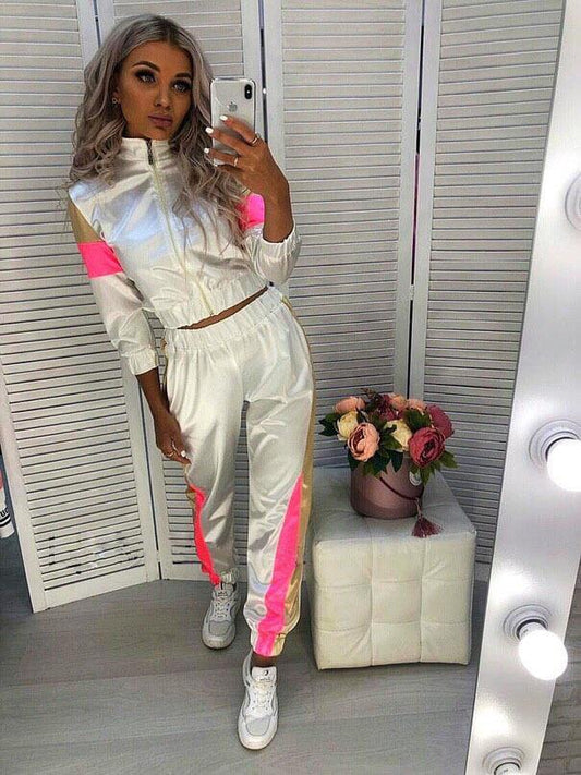 Bright Crop Top  Patchwork Pencil Pants Sports Set