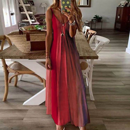 Gradient Color Empire Waist Long Sling Dress