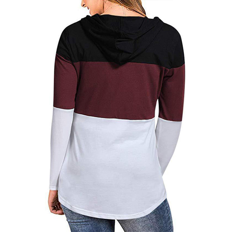 Pullover Drawstring Loose Colorblock Long Hoodies