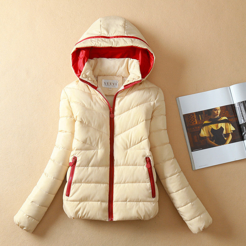 Patchwork Short Slim Fashion Hooded Down Coat