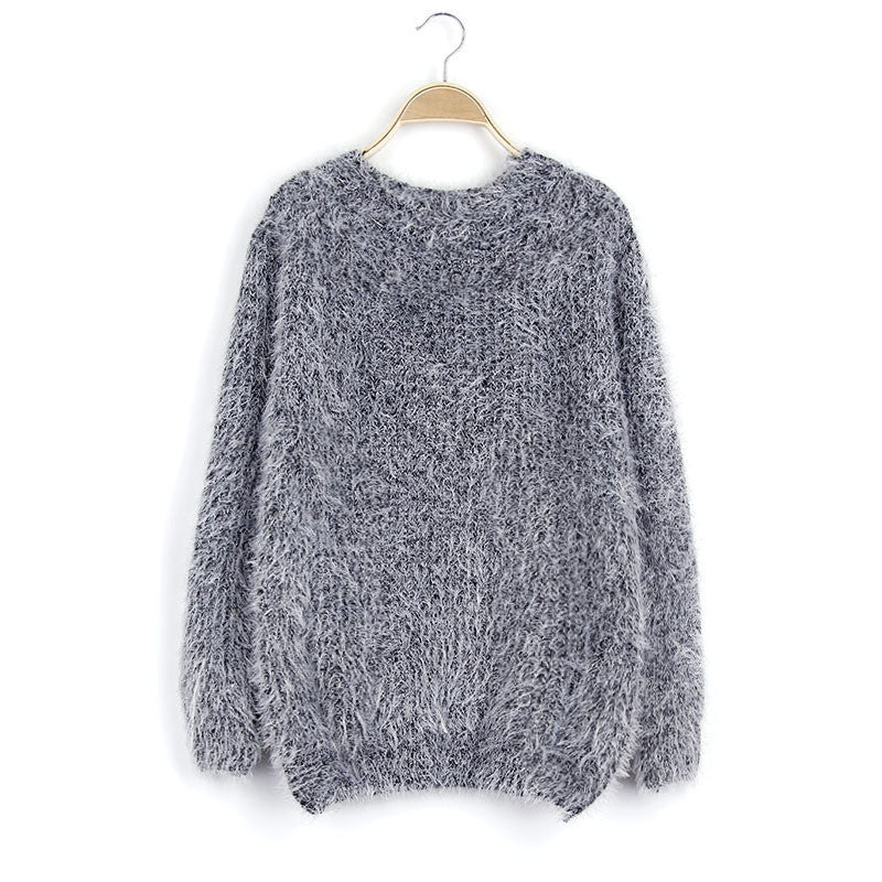 Scoop Solid Mohair Pullover Short Loose Sweater