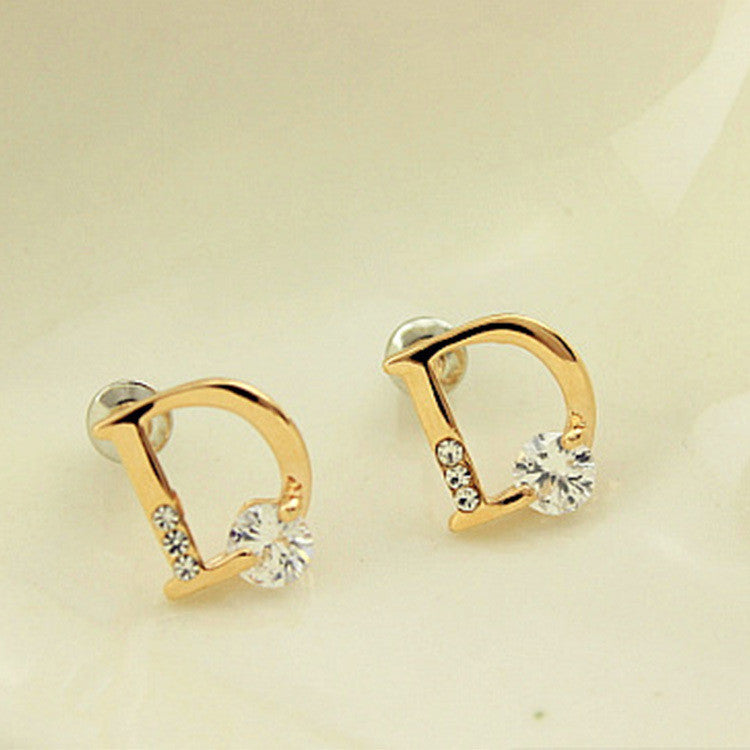 Crystal Letter D Golden Earrings