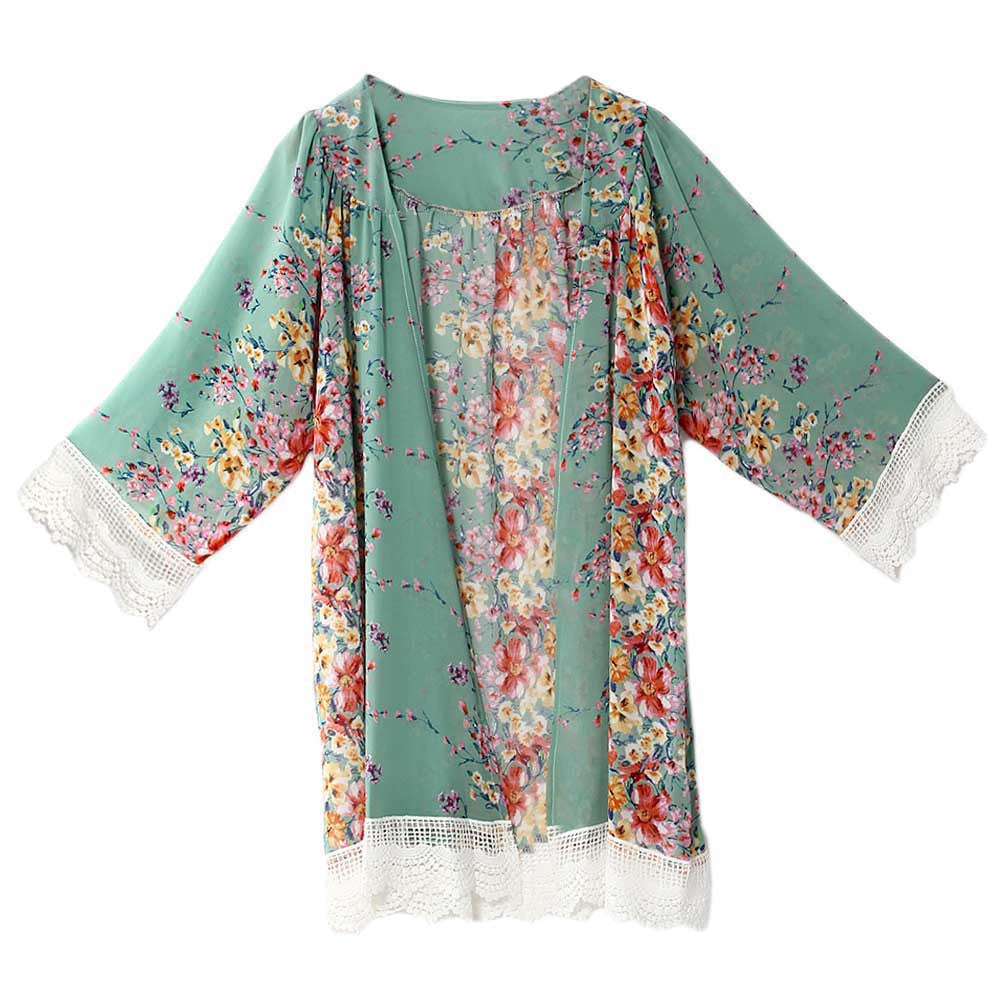 Flower Print Lace Patchwork Retro Mid-length Lapel Blouse