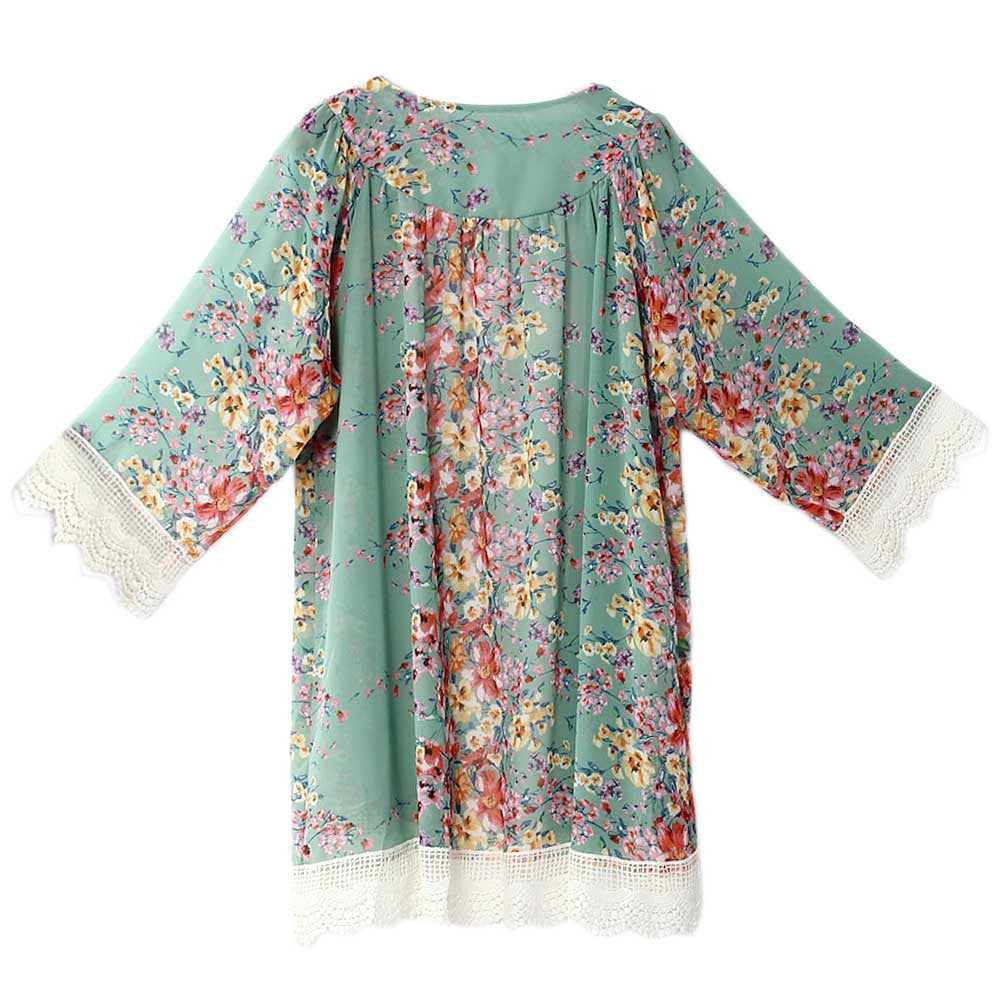 Flower Print Lace Patchwork Retro Mid-length Lapel Blouse