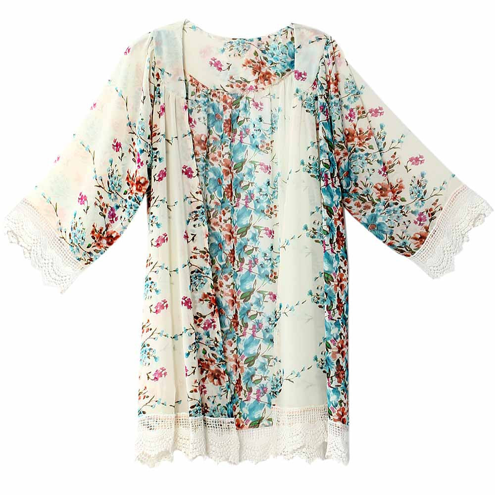 Flower Print Lace Patchwork Retro Mid-length Lapel Blouse