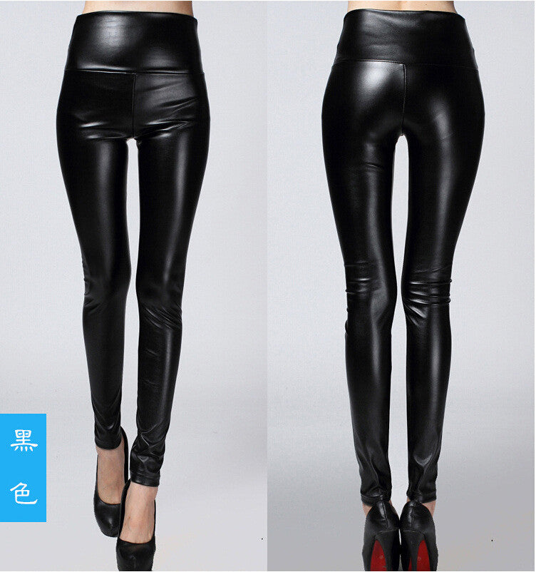 Thick High Waist Pu Skinny Pencil Slim Leggings