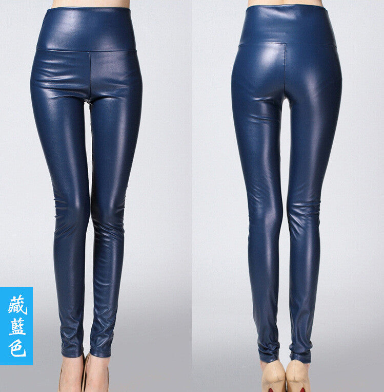 Thick High Waist Pu Skinny Pencil Slim Leggings